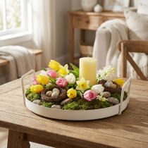 Produkt Taca z praktycznymi uchwytami, styl vintage, do wszechstronnych pomysłów dekoracyjnych z wykorzystaniem kwiatów i materiałów naturalnych, 30 cm