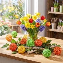 Produkt Dekoracja stołu kulki rattanowe rattan zielony żółty pomarańczowy różne Ø5cm 24 sztuki