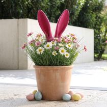 Produkt Ozdobne uszy króliczka różowe na wielkanocny flokowany patyczek wys. 56cm