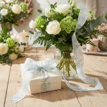 Produkt Wstążka organza, wstążka szyfonowa, gałązki liściaste, zielona, 40 mm, 15 m