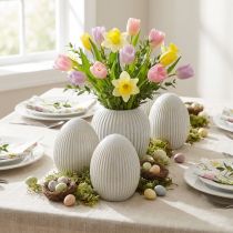 Produkt Pisanki z rowkami Ceramiczne dekoracyjne jajko białe szare 7,5×9cm 4 szt.