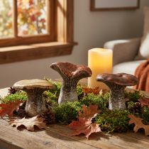 Produkt Dekoracyjne figurki grzybów inspirowane naturą - różne odcienie brązu, 6,4 cm - urocze akcenty do ogrodu i domu, opakowanie 3 szt.