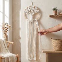 Produkt Makrama łapacz snów Drzewo życia, dekoracja ścienna w stylu boho, Ø28 cm, wys. 92 cm, naturalna biel