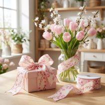 Produkt Wstążka prezentowa z kwiatami wiśni Wstążka materiałowa Hanami 40mm 20m
