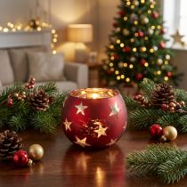 Produkt Lampion szklany tealight z gwiazdkami czerwony Ø9cm W7cm