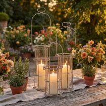 Produkt Latarnia ogrodowa, metalowa lampa wiatrowa Ø8,5cm H23/18,5/14,5cm zestaw 3-częściowy
