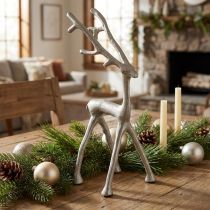 Produkt Dekoracja renifer figurka jelenia metalowa szara glina optyka wys. 27,5 cm