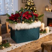 Produkt Torba filcowa z futerkiem w kolorze petrol 38cm x24cm x 20cm