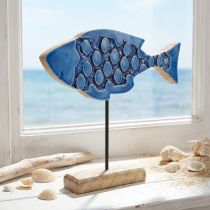 Produkt Morska dekoracyjna drewniana ryba na stojaku w kolorze niebieskim 25cm × 24,5cm