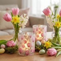 Produkt Elegancka latarenka z motywem tulipana do nastrojowej, wiosennej dekoracji, 12,5 cm, 2 sztuki.