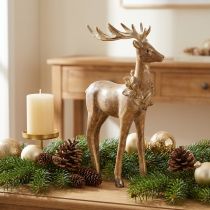 Produkt Figurka dekoracyjna jelenia z porożem, stojąca, ozdoba świąteczna, 28 cm