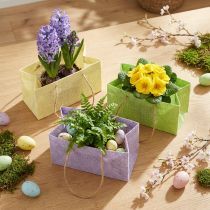 Produkt Torebki na prezenty tkane z uchwytami zielone, żółte, fioletowe 20×10×10cm 6szt
