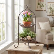 Produkt Metalowa etagere 2-poziomowa brązowo-biała Ø25,5 cm 63,5 cm