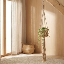 Produkt Wisząca ozdoba makramowa Boho Beżowo-brązowa Ø12cm H79cm Wieszak na rośliny