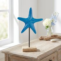 Produkt Dekoracja rozgwiazda na podstawie drewno marynistyczne naturalne niebieskie wys. 25cm