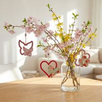 Produkt Wiosenna zawieszka, motylkowe serce, drewniana dekoracja z kwiatowym wzorem W8,5/9/7,5cm 6 szt