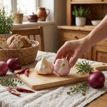 Produkt Sztuczna dekoracja warzywna czosnek różowy, biały Ø6,5cm 2 szt