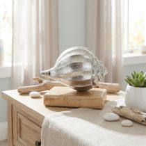 Produkt Muszla wykonana z metalu, dekoracja morska do umieszczenia srebra, kolory naturalne W15cm S18,5cm