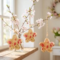 Produkt Drewniana zawieszka Kwiaty wiosenne w naturalnym różu wys. 9cm 4 szt.