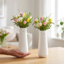 Produkt Wazon ceramiczny w kolorze białym i złotym z dekoracją w kształcie ptaka, Ø6,5cm, wys.19cm, 2 sztuki