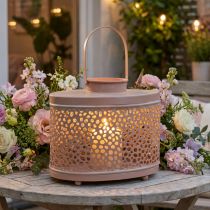 Produkt Latarnia dekoracyjna owalna różowa lampion dekoracja stołu metalowa 27×16×23cm