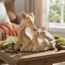 Produkt Figura dekoracyjna jelenia z odlewem kamiennym w kolorze płowym, brązowo-białym, 20×11×17cm