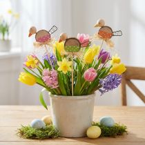 Produkt Wtyczka do kwiatów w kształcie ptaka Drewniana dekoracja wiosenna Dekoracyjny ptak na patyku 8cm 12 szt.