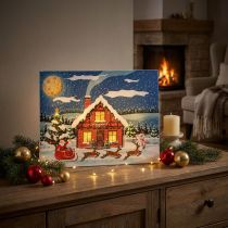 Produkt Obraz LED Świąteczny Mikołaj z bałwankiem Fototapeta LED 38x28cm
