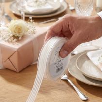 Produkt Wstążka organza w paski, wstążka prezentowa, biała, 15 mm, 20 m