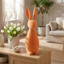 Produkt Dekoracyjny Zajączek Wielkanocny, Flokowany, Pomarańczowo-Morelowy, wys. 69 cm