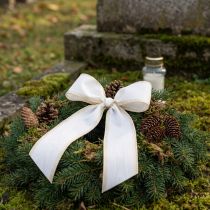 Produkt Biała wstążka do wieńca z mory ze złotym perłowym brzegiem, wstążka do florystyki pogrzebowej, wodoodporna i przyjazna dla środowiska