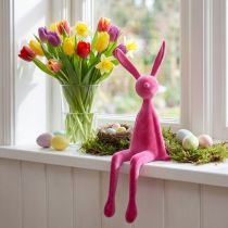 Produkt Królik wielkanocny siedzący na półce, flokowany, różowy, 56 cm