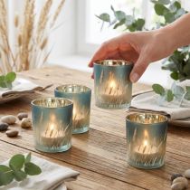 Produkt Dekoracyjna szklana lampa z motywem trawy, do stworzenia nastrojowego akcentu w pomieszczeniu, niebieska, 8 cm, 4 sztuki.