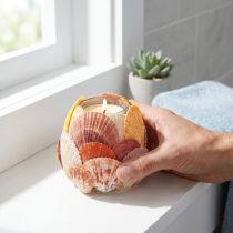 Produkt Świecznik na podgrzewacze w stylu marynistycznym, latarenka, prawdziwe muszle, dekoracja do łazienki, świąteczny klimat, 12 cm