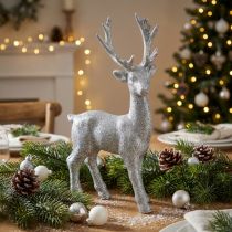 Produkt Figurka dekoracyjna jeleń srebrny brokat 25cm x 12cm