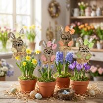 Produkt Wtyczka kwiatowa drewniana Zajączek wielkanocny z okularami 8,5cm 12 szt