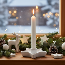 Produkt Ceramiczny świecznik gwiazda, biały, na świece stożkowe, 12 cm, 2 sztuki