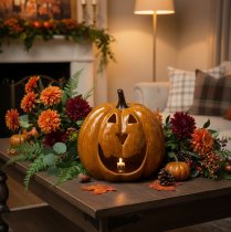 Produkt Ceramiczna dynia z twarzą, dekoracja LED, Halloween, 19 cm