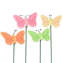 Wiosenna dekoracja kwiatowa korki drewniane ozdobne motylki 24,5cm 16szt