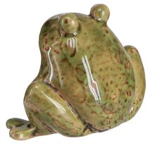 Produkt Dekoracja w kształcie żaby, ceramiczna, zielono-brązowa, vintage, letnia, wys. 7 cm, 2 szt.