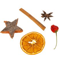 Produkt Zestaw dekoracji z suszonych plasterków pomarańczy z cynamonem i gwiazdkami do świątecznej dekoracji stołu 70g