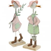 Bocian z łopatą, metalowy ptak z gałązką, ozdobny ptak, figura ogrodowa, dekoracja metalowa W26/28cm zestaw 2 szt.