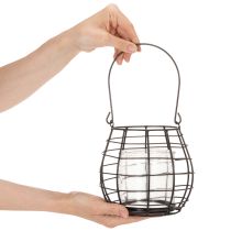 Produkt Latarnia ogrodowa z uchwytem, czarna, szklany świecznik, Ø17cm, wys.15cm