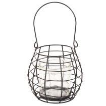 Produkt Latarnia ogrodowa z uchwytem, czarna, szklany świecznik, Ø17cm, wys.15cm