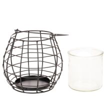 Produkt Latarnia ogrodowa z uchwytem, czarna, szklany świecznik, Ø17cm, wys.15cm