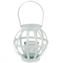 Produkt Latarnia ogrodowa, metalowa, szklana latarnia do zawieszenia, biała Ø18,5cm