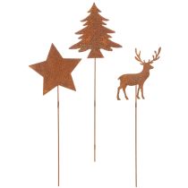 Produkt Palik ogrodowy, stal patynowana, jeleń, gwiazda, jodła, wys. 10/15 cm, 3 sztuki