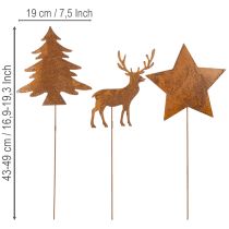 Produkt Palik ogrodowy, stal patynowana, jeleń, gwiazda, jodła, H14/20, 3 sztuki
