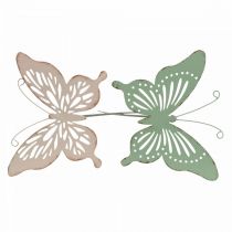 Słupek metalowy motylek różowy zielony 10,5x8,5cm 4szt