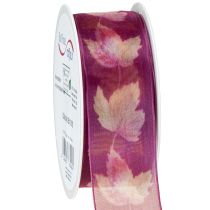 Produkt Wstążka prezentowa liście klonu fioletowa wstążka jesienna 40mm 15m